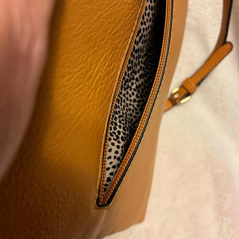 Mustard Yellow Dome Crossbody Bag with Dalmatian Lining